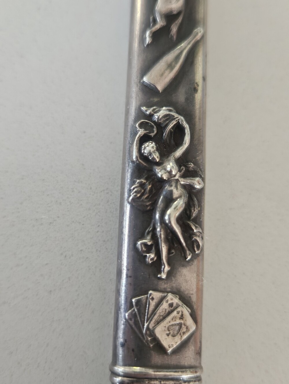 Antique Victorian Sterling Repousse Pencil Pendant Unique 24" Chain Necklace - Picture 4 of 12